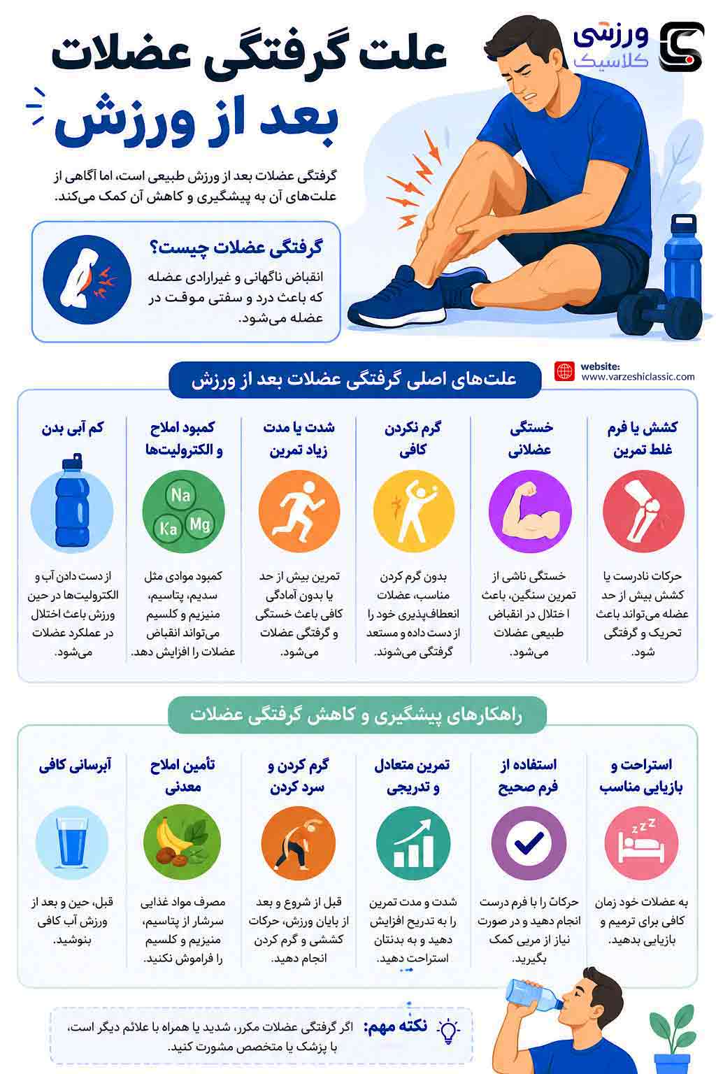علت گرفتگی عضلات بعد از ورزش